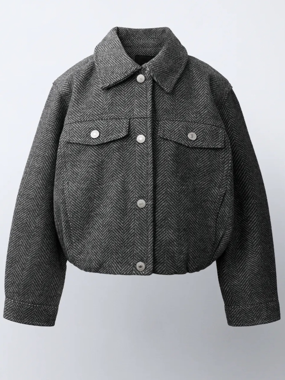 Zara Gray Herringbone Cropped Jacket